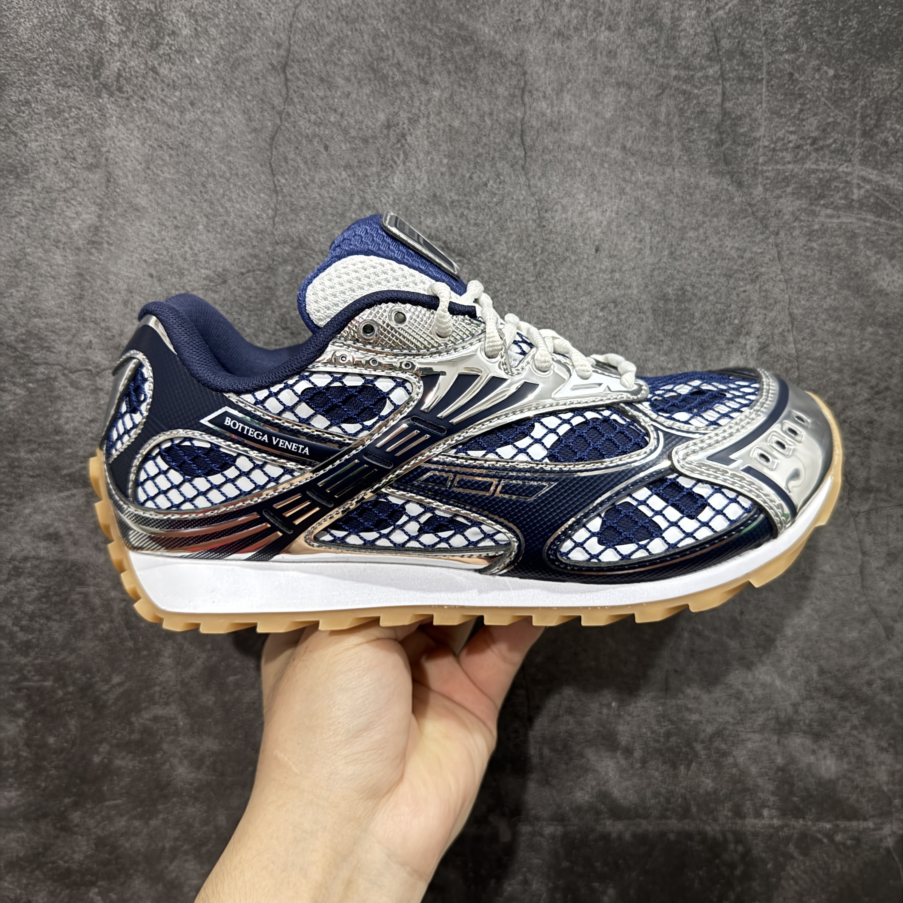 Bottega Veneta Orbit Sneaker Dark Blue Silvery